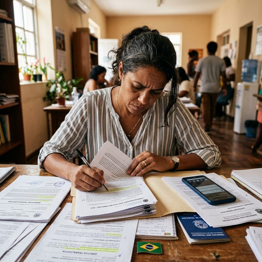 Trabalhador brasileiro com carteira de trabalho e documentos – direitos trabalhistas CLT 2026 o que patrão não pode fazer