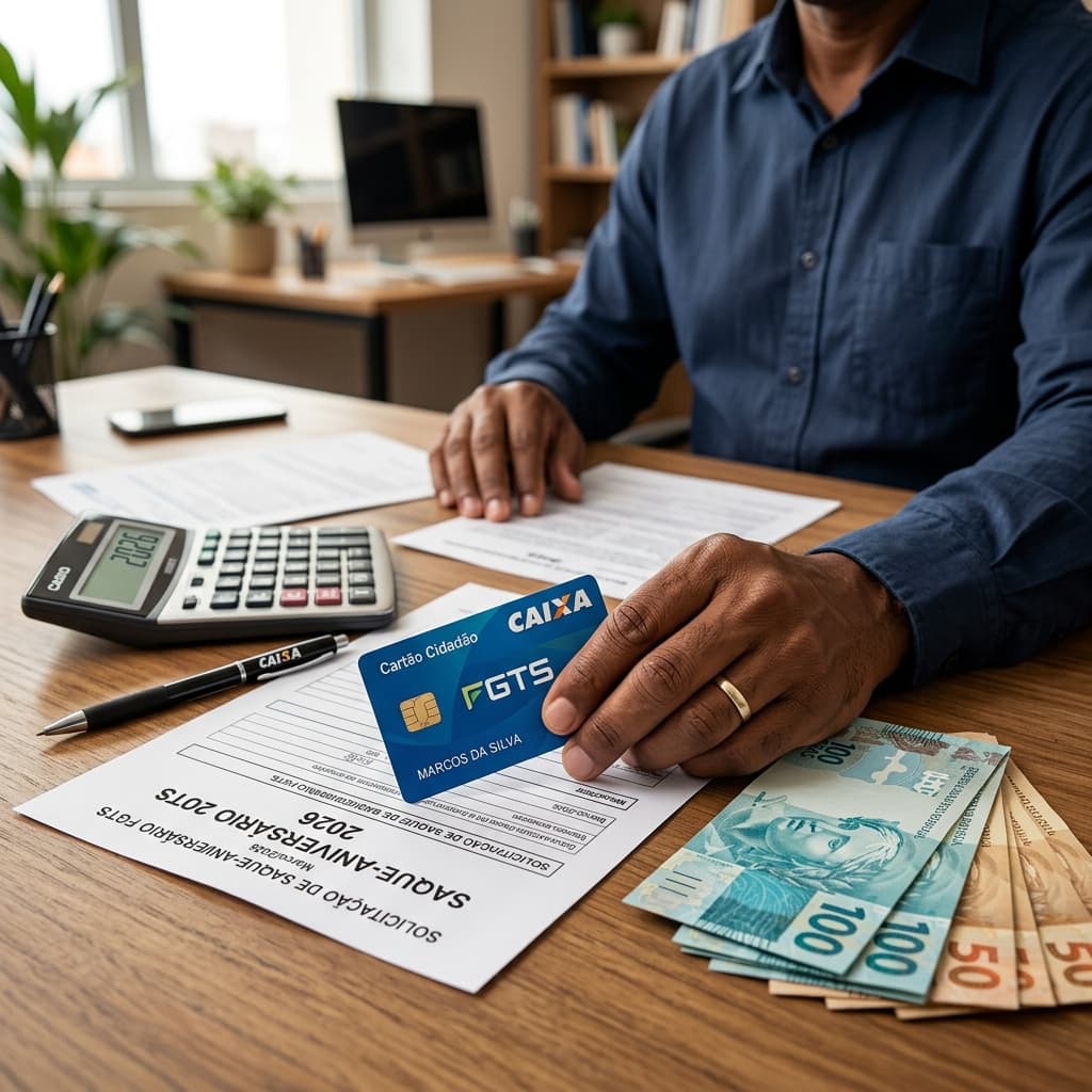 Trabalhador sacando FGTS na Caixa Econômica Federal – saque aniversário 2026 calendário quanto retirar regras modalidade