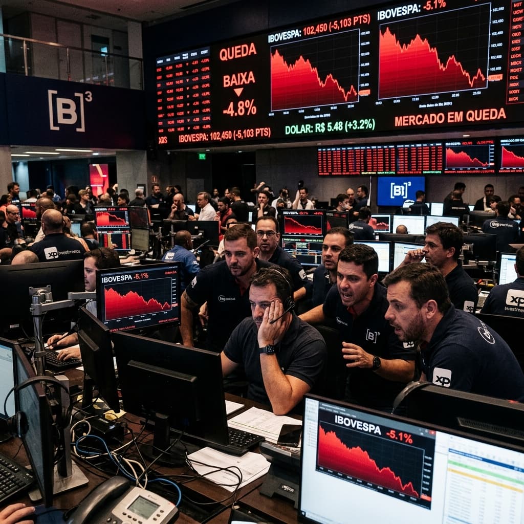 Tela de mercado financeiro com gráficos em queda – Ibovespa 5ª semana consecutiva queda 177 mil pontos maio 2026 sell-off