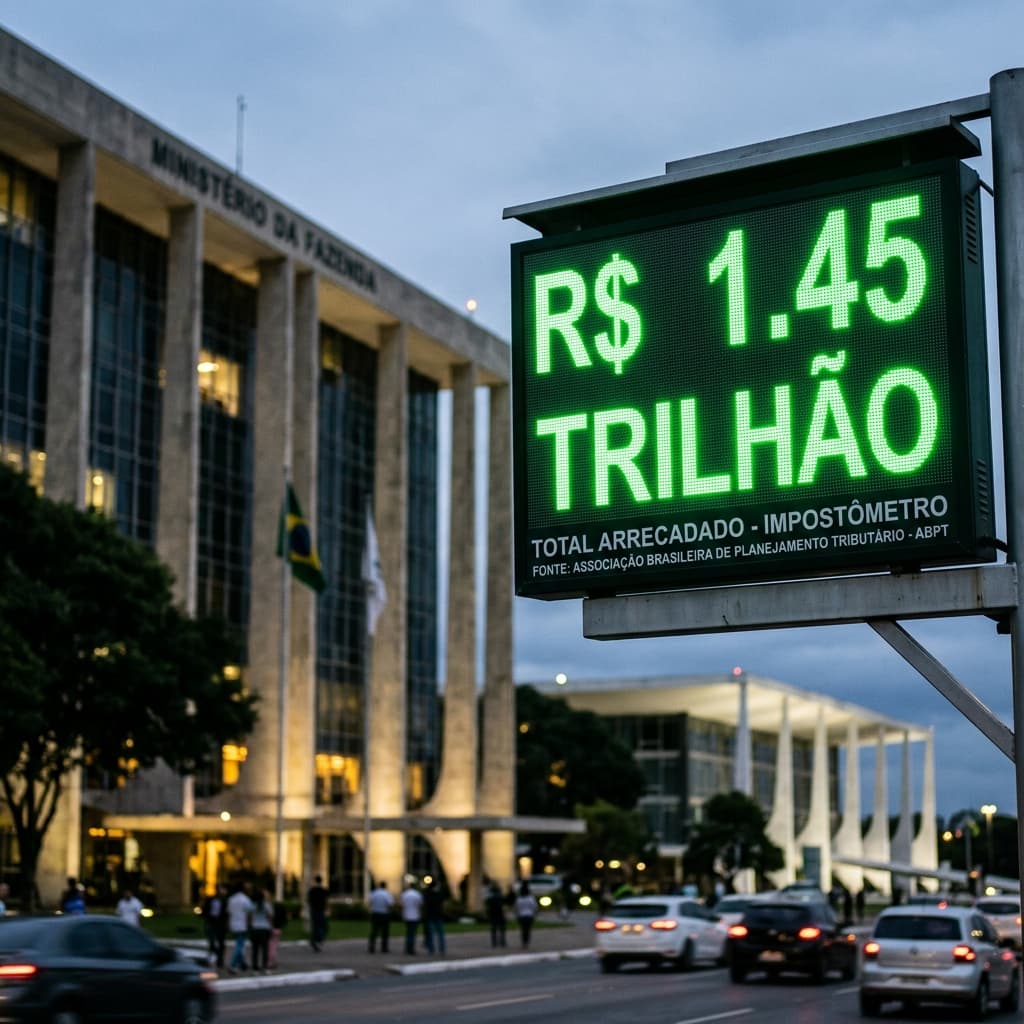 Painel do Impostômetro ACSP com valor R$ 1,45 trilhão – carga tributária Brasil 2026 impostos quanto paga contribuinte