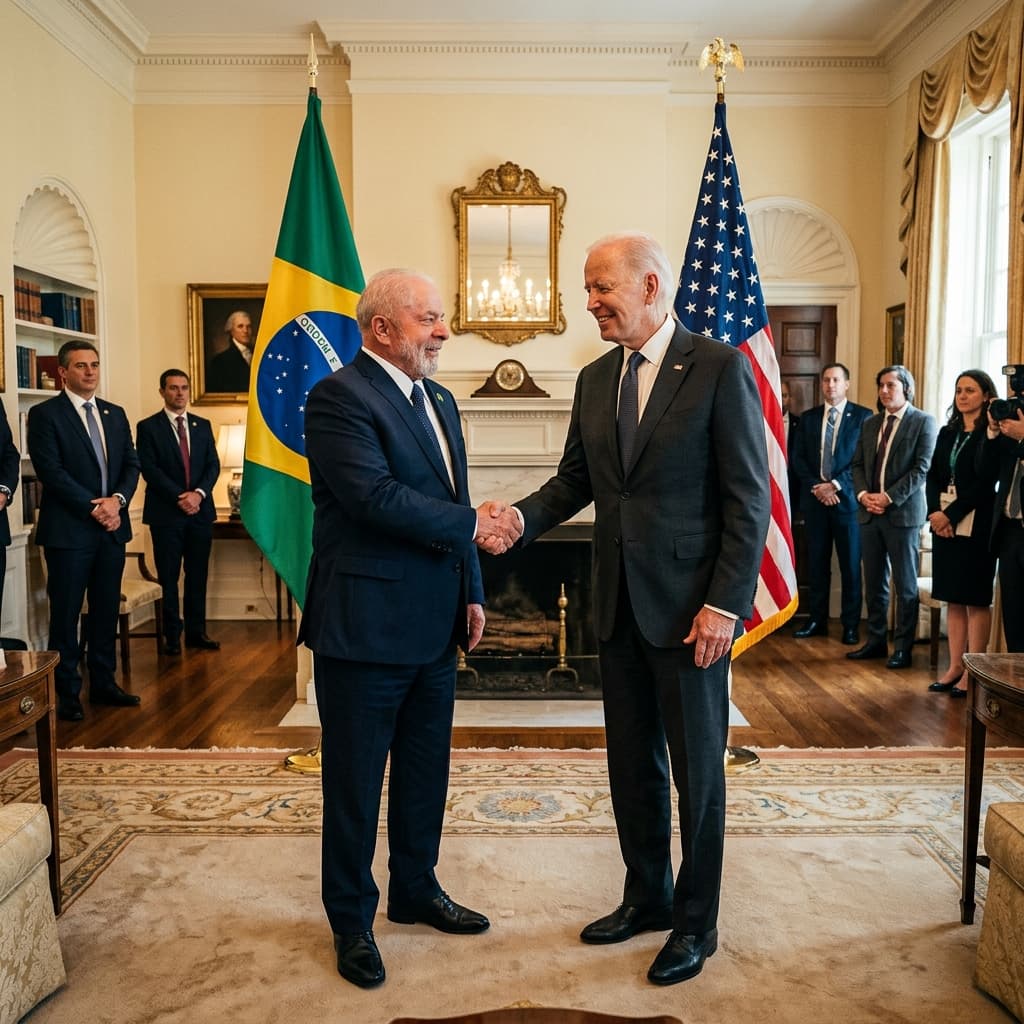 Presidentes Lula e Trump em reunião diplomática na Casa Branca — encontro bilateral Brasil Estados Unidos 2026 tarifas acordos comerciais