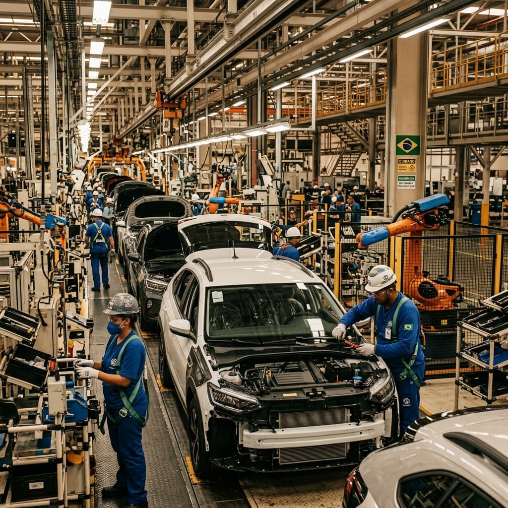 Linha de montagem de automóveis no Brasil – produção industrial IBGE março 2026 crescimento setor automotivo resultado
