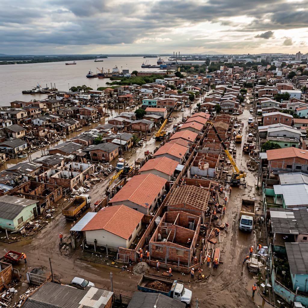 Reconstrução de casas no Rio Grande do Sul após enchentes 2024 – obras recuperação governo federal verbas Auxílio Reconstrução Porto Alegre