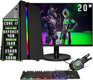 PC Gamer Completo 3green Play Intel Core i7 16GB RAM Placa de vídeo Geforce 4GB SSD 256GB Monitor 20